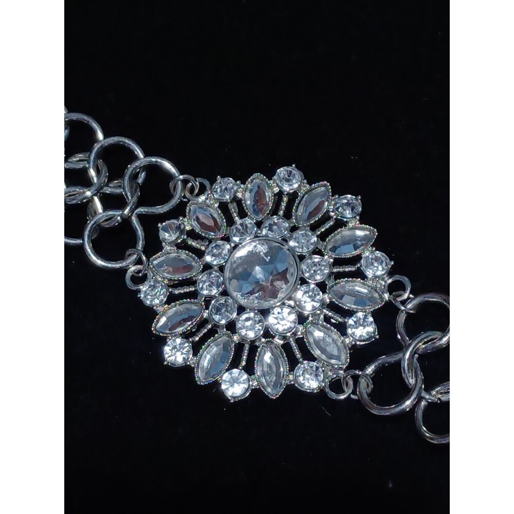 Silver-Toned Cuff Bracelet w/ Ornate Floral Center, 8" - Picture 4 of 4
